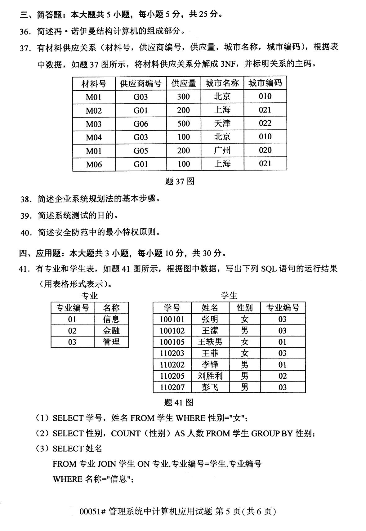 全国2020年8月自考00051管理系统中计算机应用（本科）