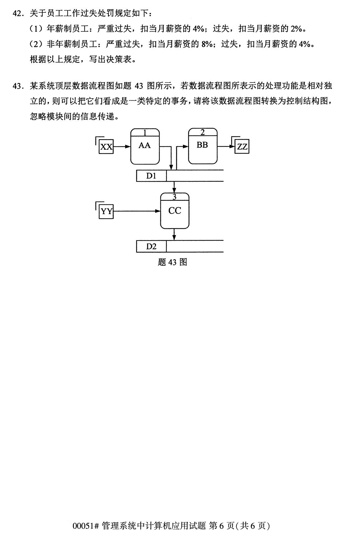 全国2020年8月自考00051管理系统中计算机应用（本科）