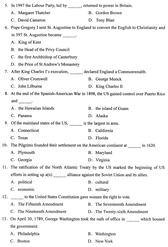 2021年4月自考00522英语国家概况真题与答案